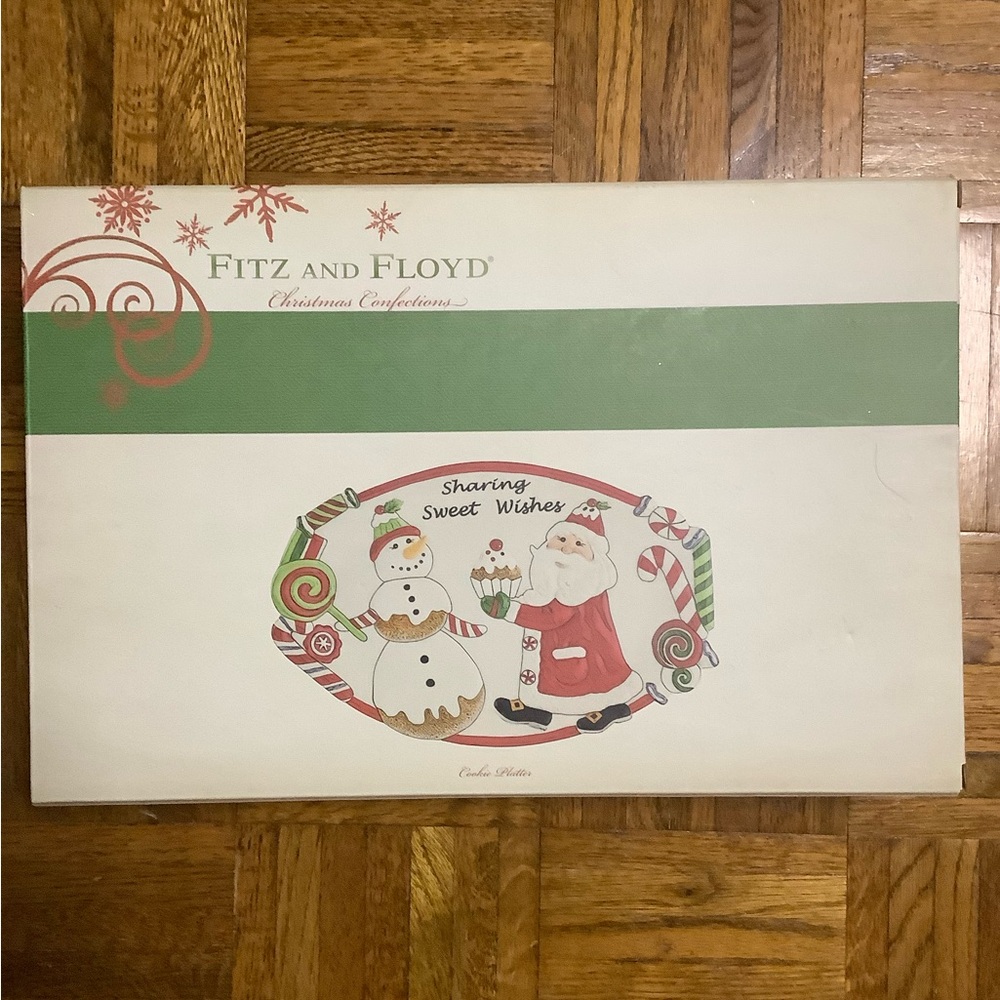 Fitz and Floyd holiday cookie platter: Santa and snowman NIB